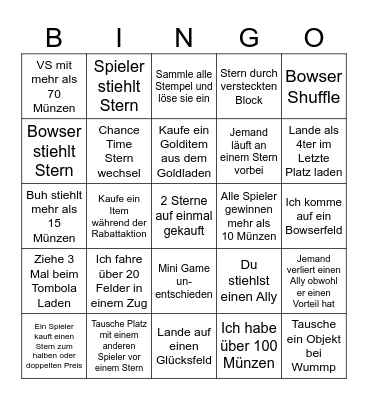 Mario Party Bingo Card