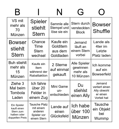 Mario Party Bingo Card