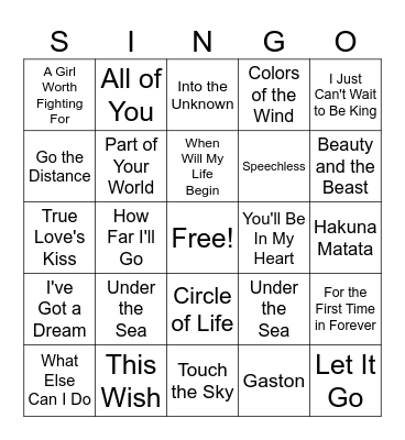 SINGO Bingo Card