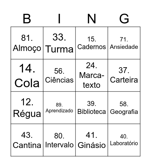Volta às aulas ELICAFE -2025 Bingo Card