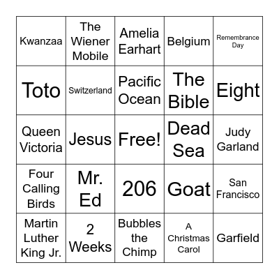 Trivia Bingo 1 Bingo Card