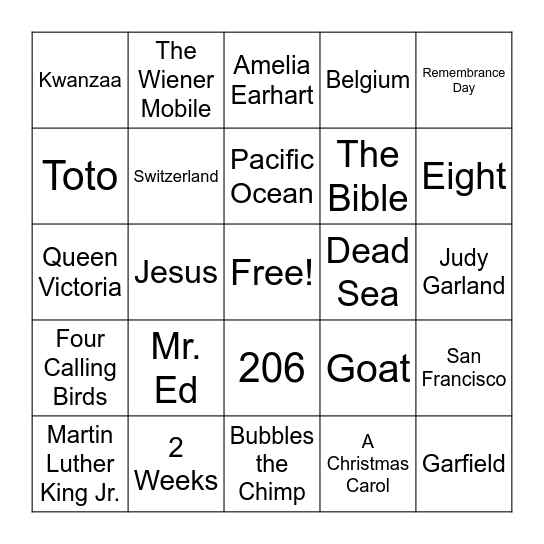 Trivia Bingo 1 Bingo Card