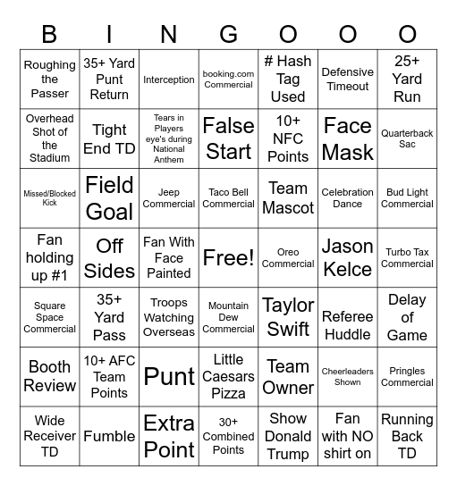Superbowl 59 Bingo Card