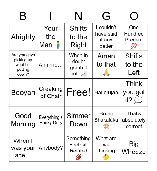 Big Man OC Bingo Card