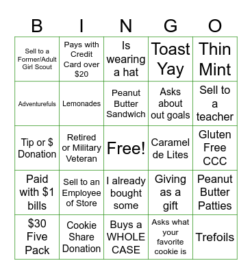 Troop 1152 Cookie Bingo Card