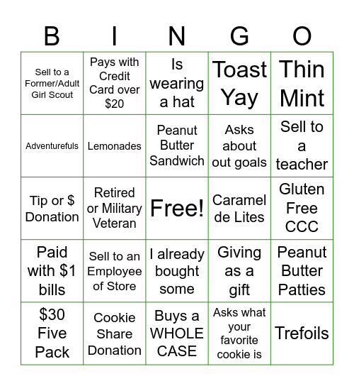 Troop 1152 Cookie Bingo Card