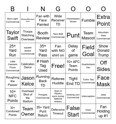 Superbowl 59 Bingo Card