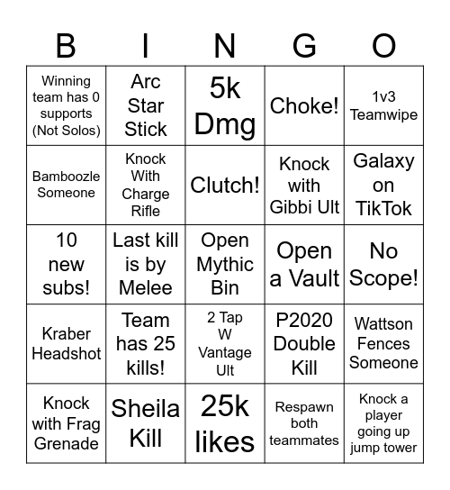 Apex Customs (Apex Coin Giveaway) Bingo Card