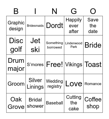 Wedding Shower Bingo - DON'T USE Bingo Card