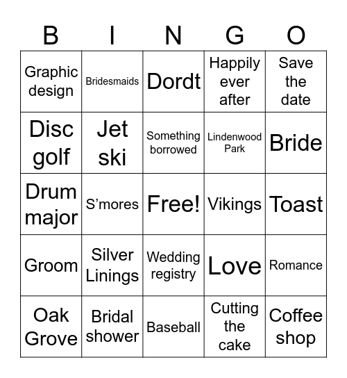 Wedding Shower Bingo - DON'T USE Bingo Card
