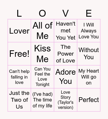 VALENTINE'S SONGS Bingo Card