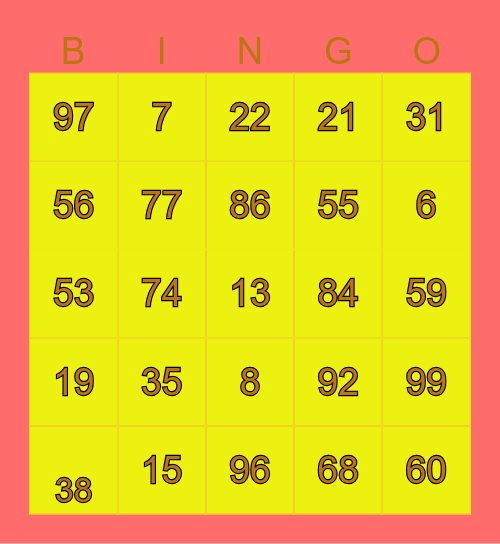 Number Bingo 1-102 Bingo Card