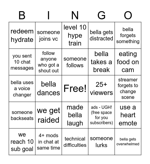 Affiliate stream bingo Card