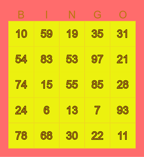 Number Bingo 1-102 Bingo Card