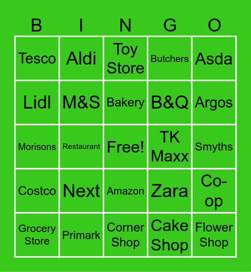GHA Shopping Bingo Card