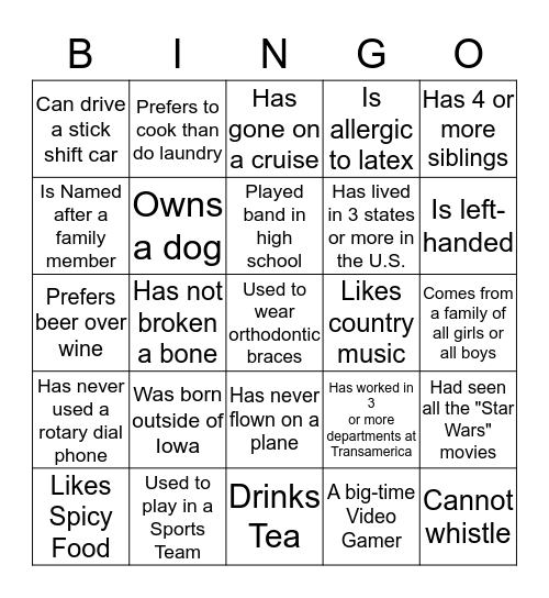 Reinsurance Dept. Scavenger Hunt Bingo Card