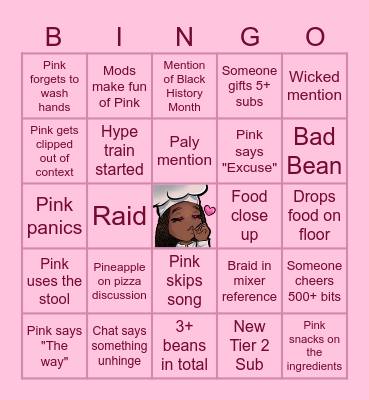 Pink Cooking Stream! Bingo Card