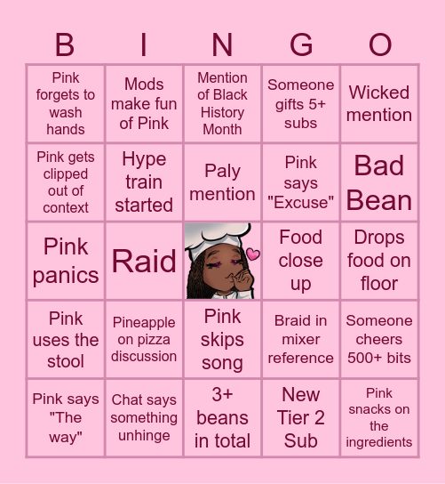 Pink Cooking Stream! Bingo Card