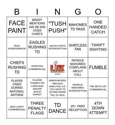 Super Bowl LIX Bingo Card