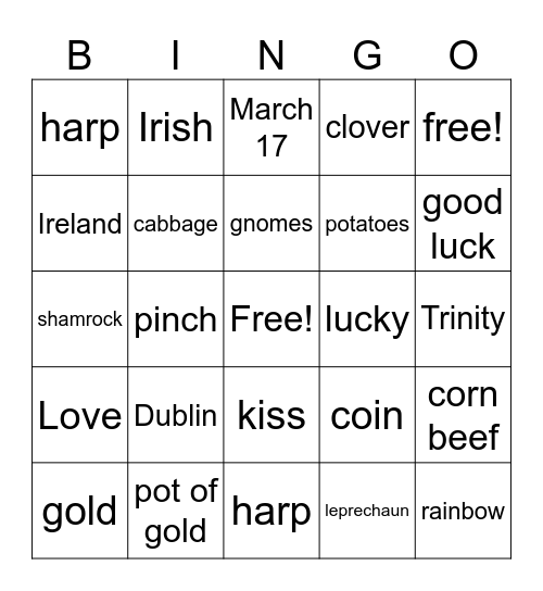 St. Patrick's Day Bingo Card