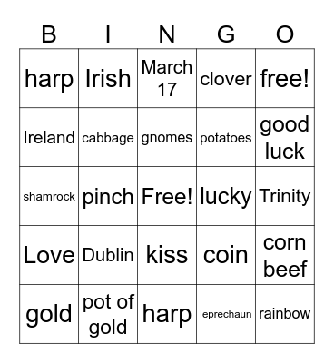 St. Patrick's Day Bingo Card
