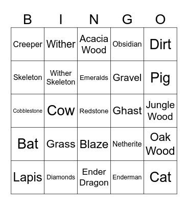 Minecraft Bingo Card