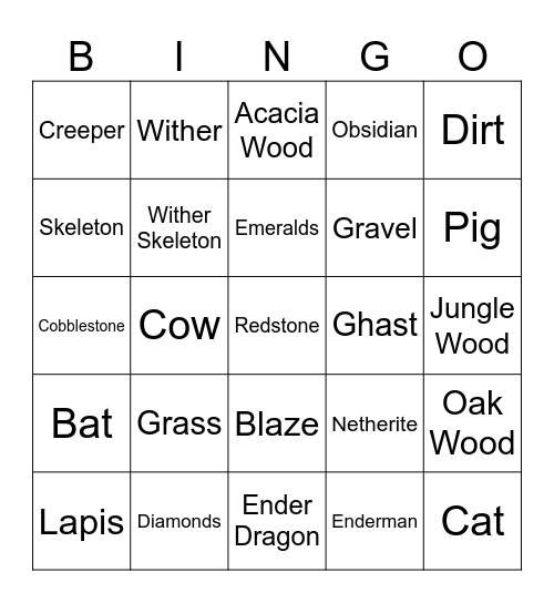 Minecraft Bingo Card