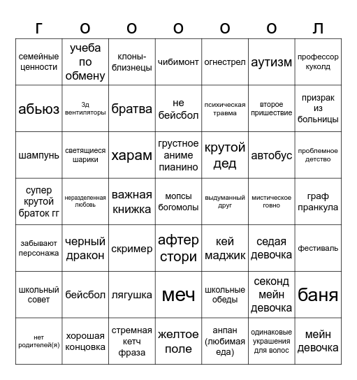 супер ультимейт кей бинго Bingo Card