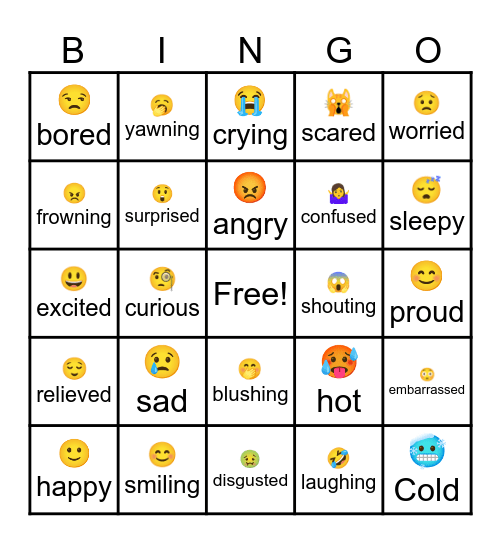 Feelings Bingo Card