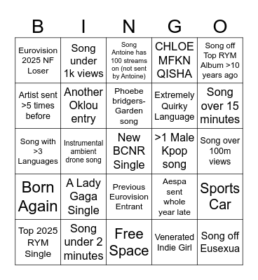 RSC 74 Submissions Bingo Card