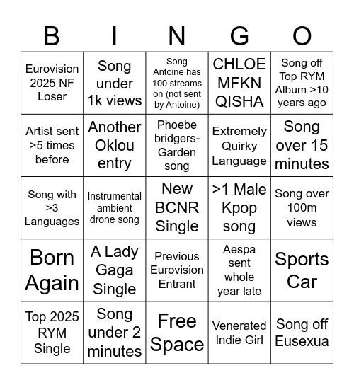 RSC 74 Submissions Bingo Card