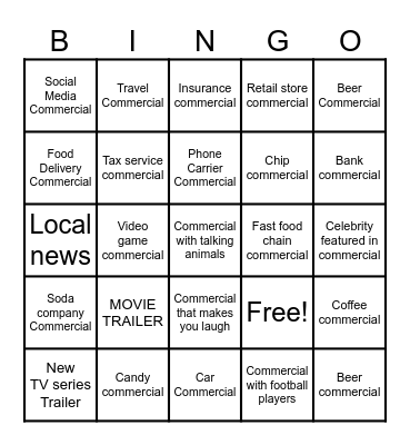 Super Bowl Bingo Card