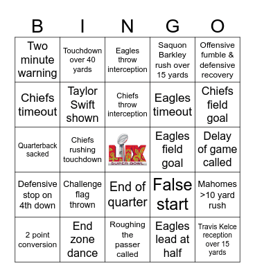 Super Bowl 2025 Bingo Card