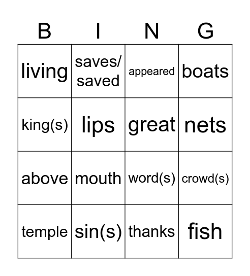 5th Sunday in OT year C Bingo Card