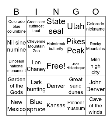 Colorado Bingo Card