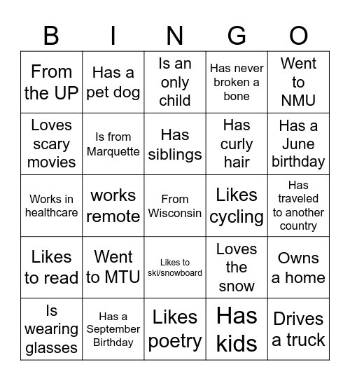 Singles Mixer Saturday Bingo Card