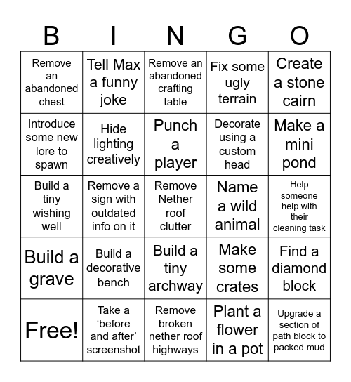Spring Cleaning Bingo Card