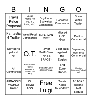 Super Bowl LIX Bingo Card