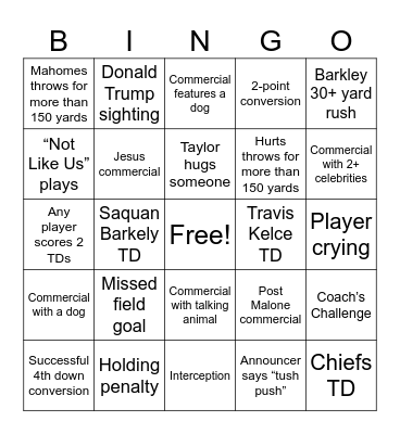 Super Bowl 59 Bingo Card