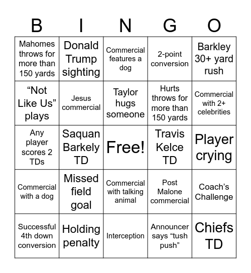 Super Bowl 59 Bingo Card