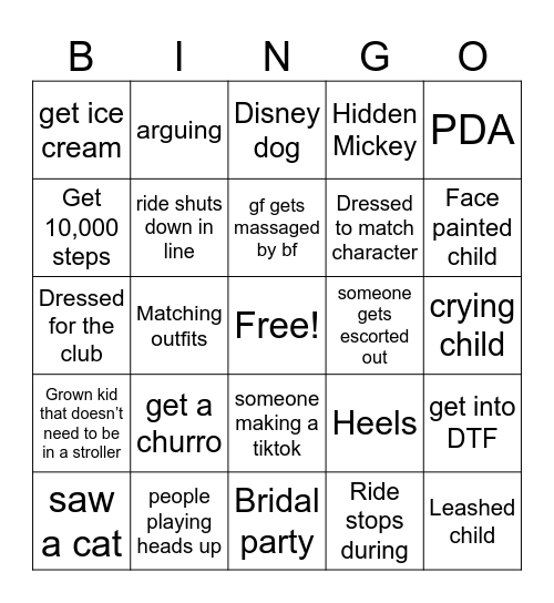 Disney CA! Bingo Card
