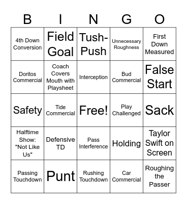 Superbowl Bingo Card
