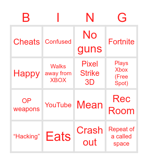 Xbox Bingo Card