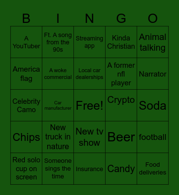 Super-bowl commercials Bingo Card