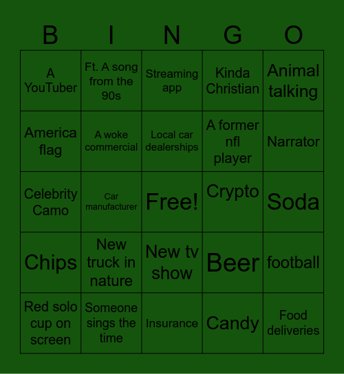 Super-bowl commercials Bingo Card