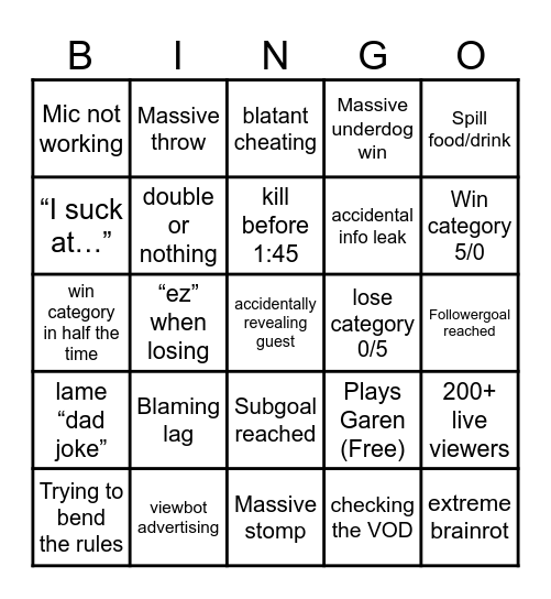 Ericlash 2025 Bingo Card
