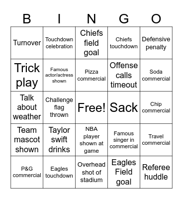 Super Bowl 2025 Bingo Card