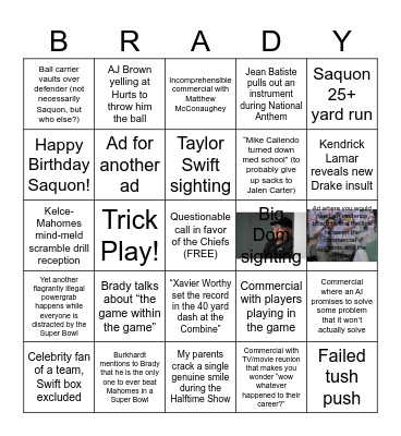 Super Bowl Bingo 2025 Bingo Card