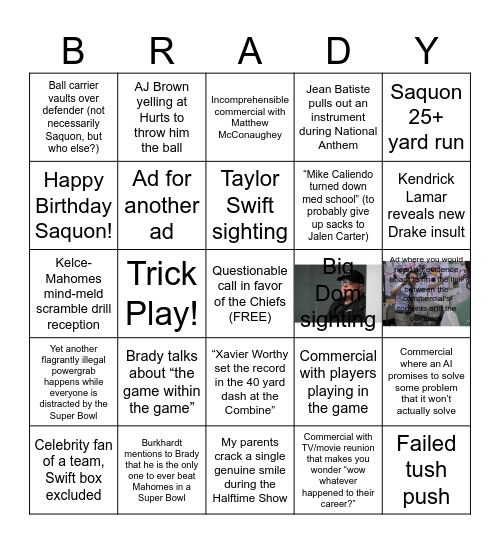Super Bowl Bingo 2025 Bingo Card