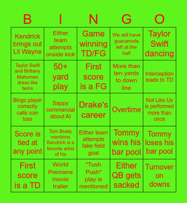 Super Bowl LIX Bingo Card